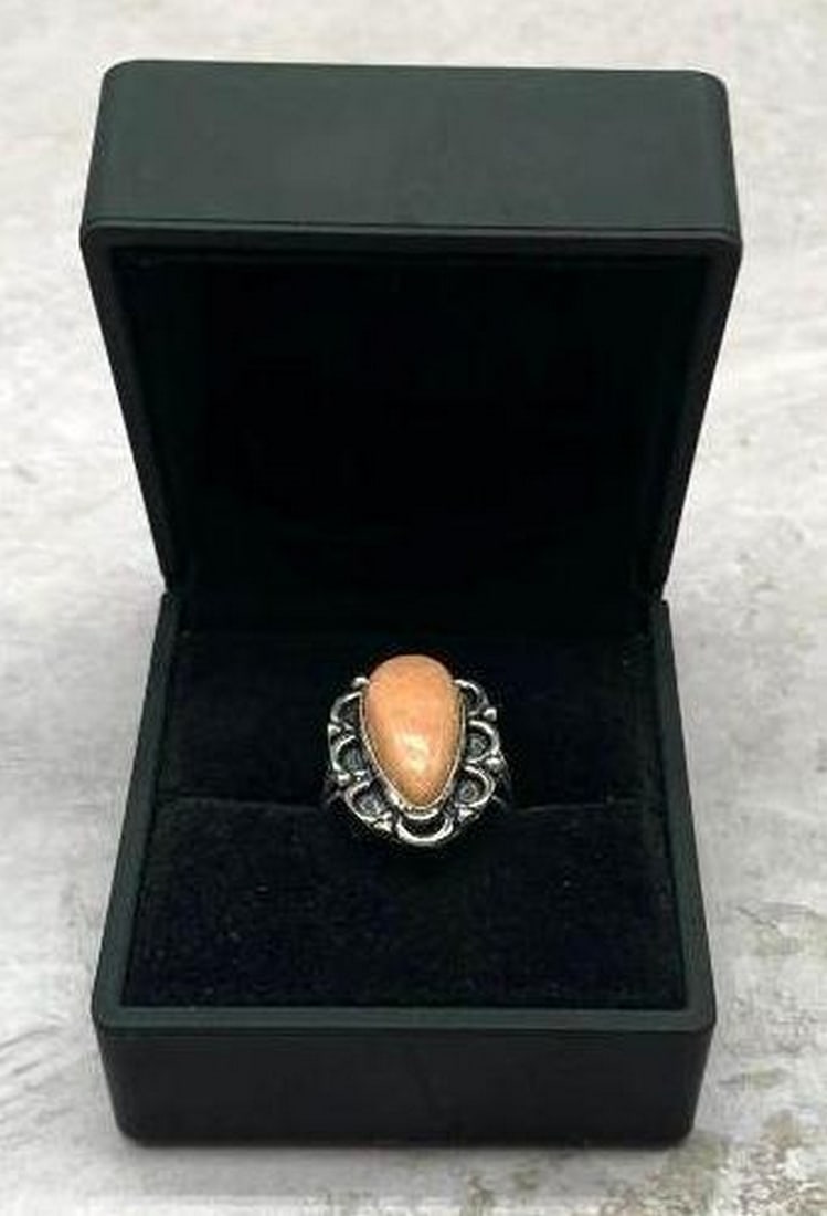 Orange Amazonite Pear Shape Gemstone Ring – Size 8.5 - 2