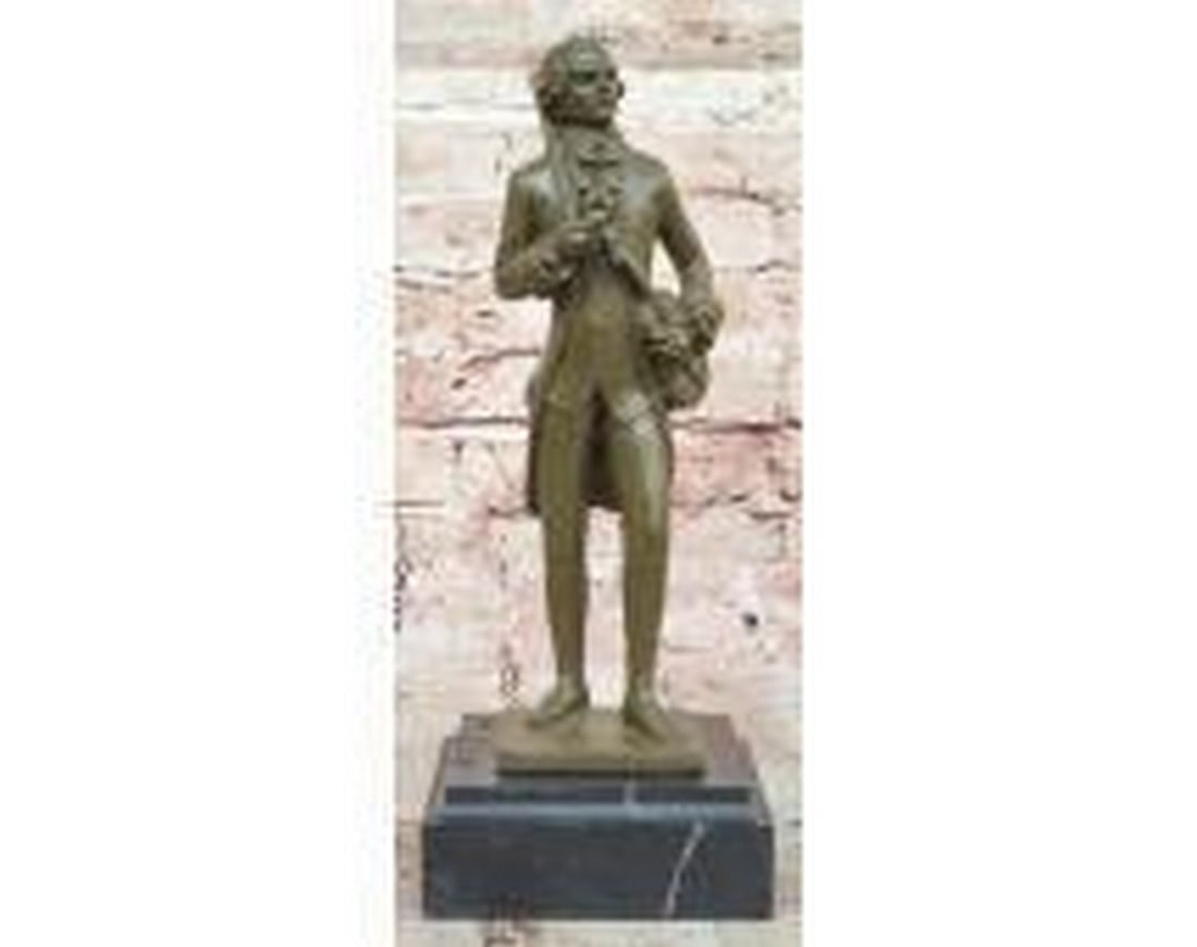 Bronze Classical Violinist Sculpture by Milo – Young Mozart on Marble Base – 10" x 4": Bronze Classical Violinist Sculpture by Milo – Young Mozart on Marble Base – 10" x 4" This original bronze sculpture by Milo portrays a young Wolfgang Amadeus Mozart mid-performance, captu