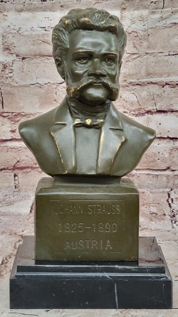 Original Bust of Johann Strauss Bronze Sculpture Signed by Fisher - 10" x 5.5": Original Bust of Johann Strauss Bronze Sculpture Signed by Fisher - 10" x 5.5" Celebrate the grandeur of 19th-century European music with this exquisite vintage bronze bust of Johann Strauss