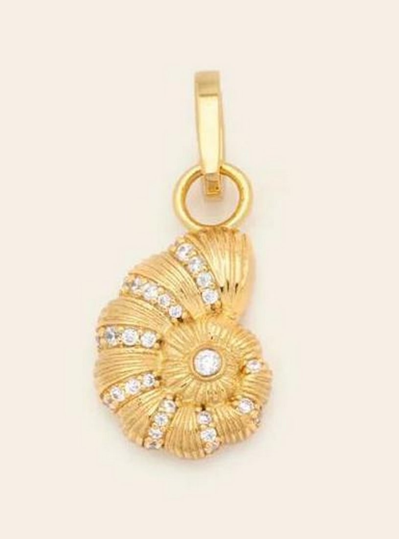 Seashell Vermeil Charm: Seashell Vermeil Charm A refined shell-shaped charm with an intricate, sculptural profile inspired by the natural form of the sea. The sculpted design highlights subtle texture and dimension, creating
