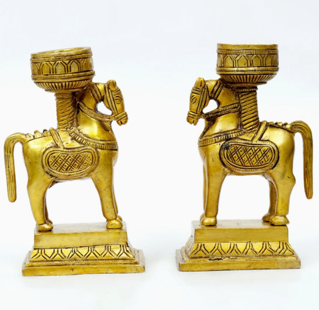 Small Brass Pair of Designer Horse Candle Holders – 5" (1 of 4)