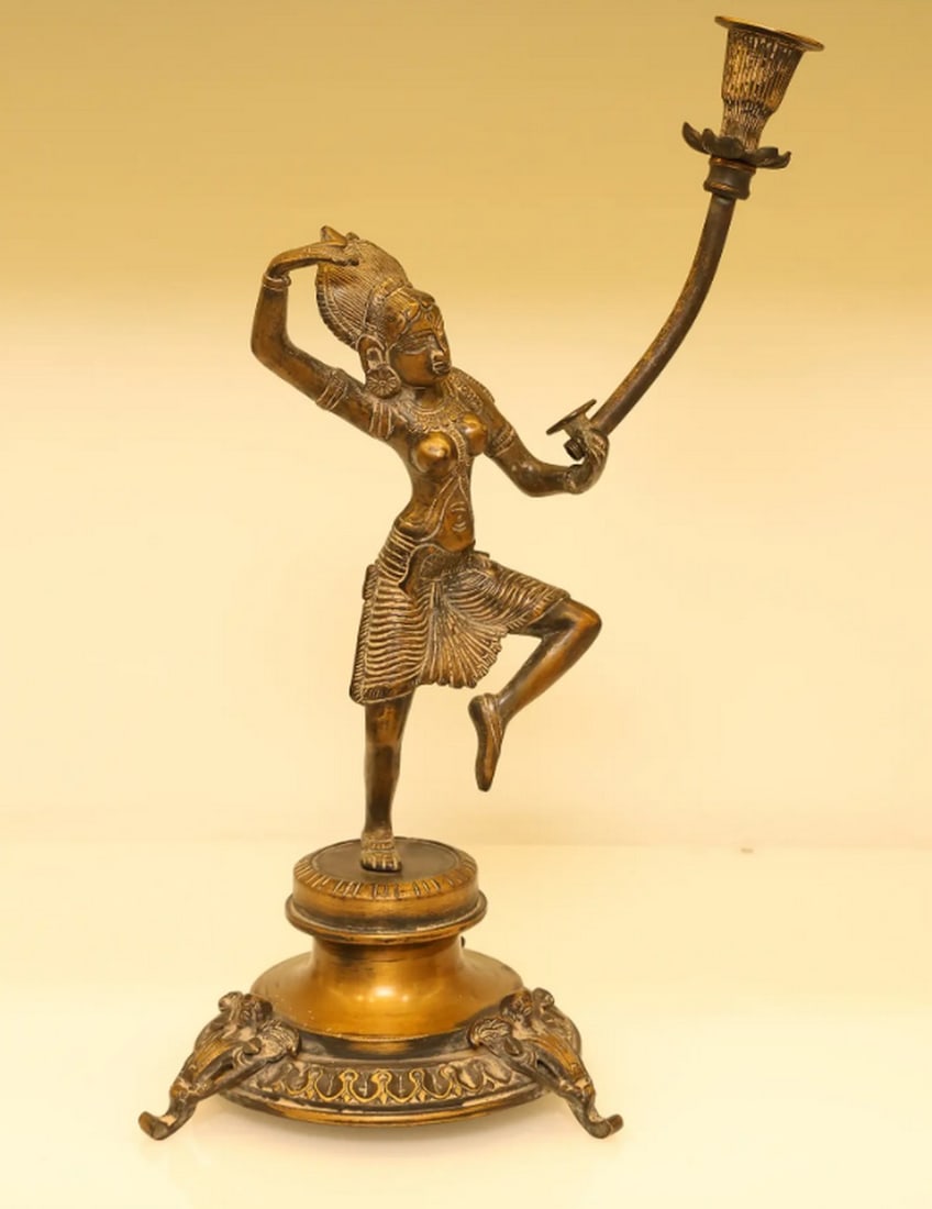 Brass Candle Stand Inspired by Khajuraho – Artistic Candle Holder with Heritage Design (1 of 6)