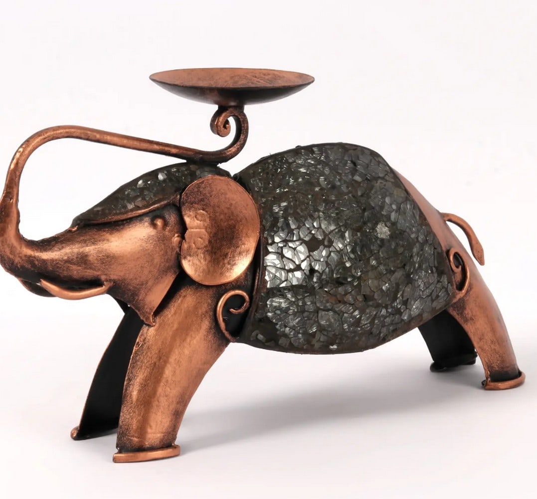 13" Iron Mosaic Elephant Candle Holder – Vibrant Artistic Decor with Cultural Charm: 13" Iron Mosaic Elephant Candle Holder – Vibrant Artistic Decor with Cultural Charm Add a touch of vibrant charm and cultural elegance to your space with this 13" Iron Mosaic Elephant Candle