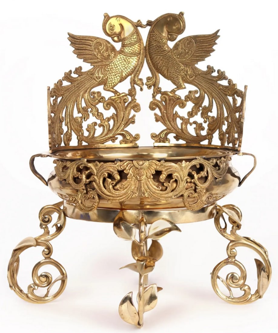 20" Brass Parrot Urli with Stand (1 of 5)