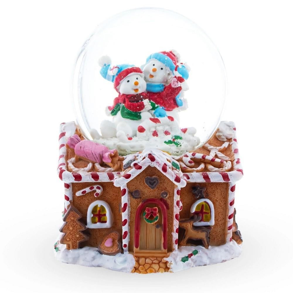 Musical Snowmen Romance Gingerbread Cottage Snow Globe (1 of 4)