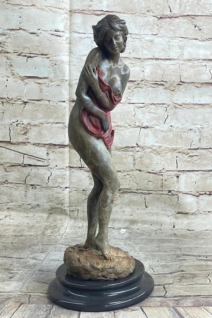 Signed Original Nude Female Covering Her Body Bronze Sculpture - 15" x 6": Signed Original Nude Female Covering Her Body Bronze Sculpture - 15" x 6" Standing provocatively with nothing covering her sexy body. The woman has her head tilted backward with her arms foll
