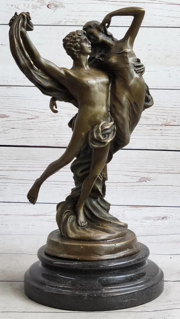 Inspired Romantic Nude Lovers Bronze Sculpture - 11" x 6": Inspired Romantic Nude Lovers Bronze Sculpture - 11" x 6" Immerse yourself in the captivating embrace of love and tranquility with this exquisite bronze sculpture titled "Eternal Dance.&