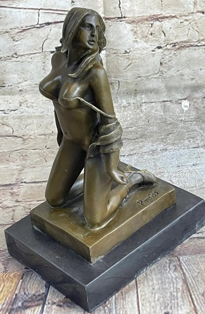 Preiss Inspired Erotic Woman With Bondage Bronze Sculpture - 10" x 6": Preiss Inspired Erotic Woman With Bondage Bronze Sculpture - 10" x 6" Preiss`s bronze nude, entitled „Girl with whip“, is a noble home accessory for erotic art lovers. The viewer of t