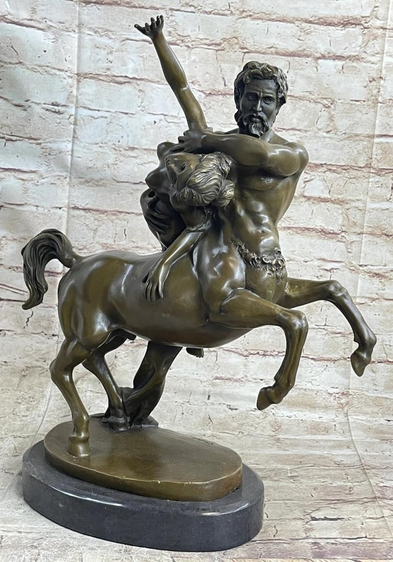 Clodion Signed Bronze Sculpture The Abduction of Deianira held by the Centaur Nessus- 17" x 15": Clodion Signed Bronze Sculpture The Abduction of Deianira held by the Centaur Nessus- 17" x 15" The bronze sculpture, titled "The Abduction of Deianira held by the Centaur Nessus," an