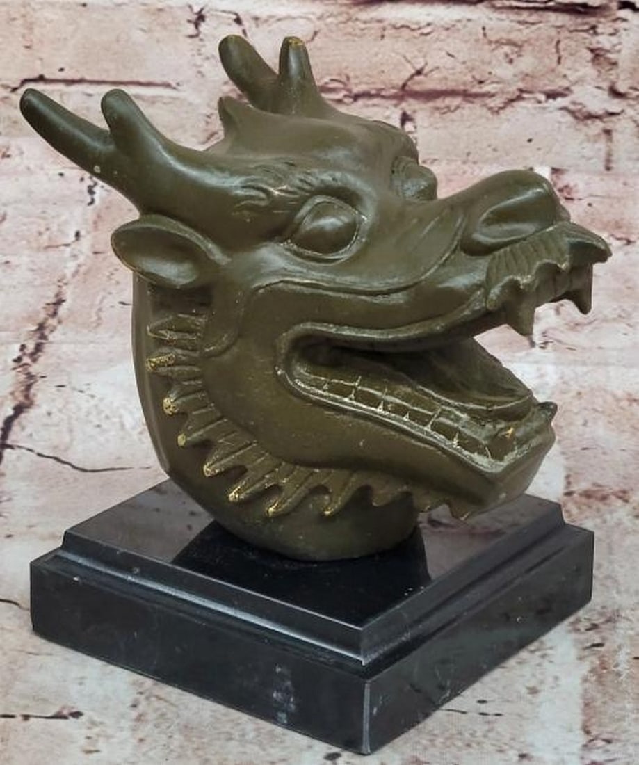 Mythic Charm: Smiling Bronze Dragon Head Bust: Mythic Charm: Smiling Bronze Dragon Head Bust Brimming with character and mystique, this bronze dragon head bust features a unique, smiling expression that blends the mythical with the whimsical. Exp