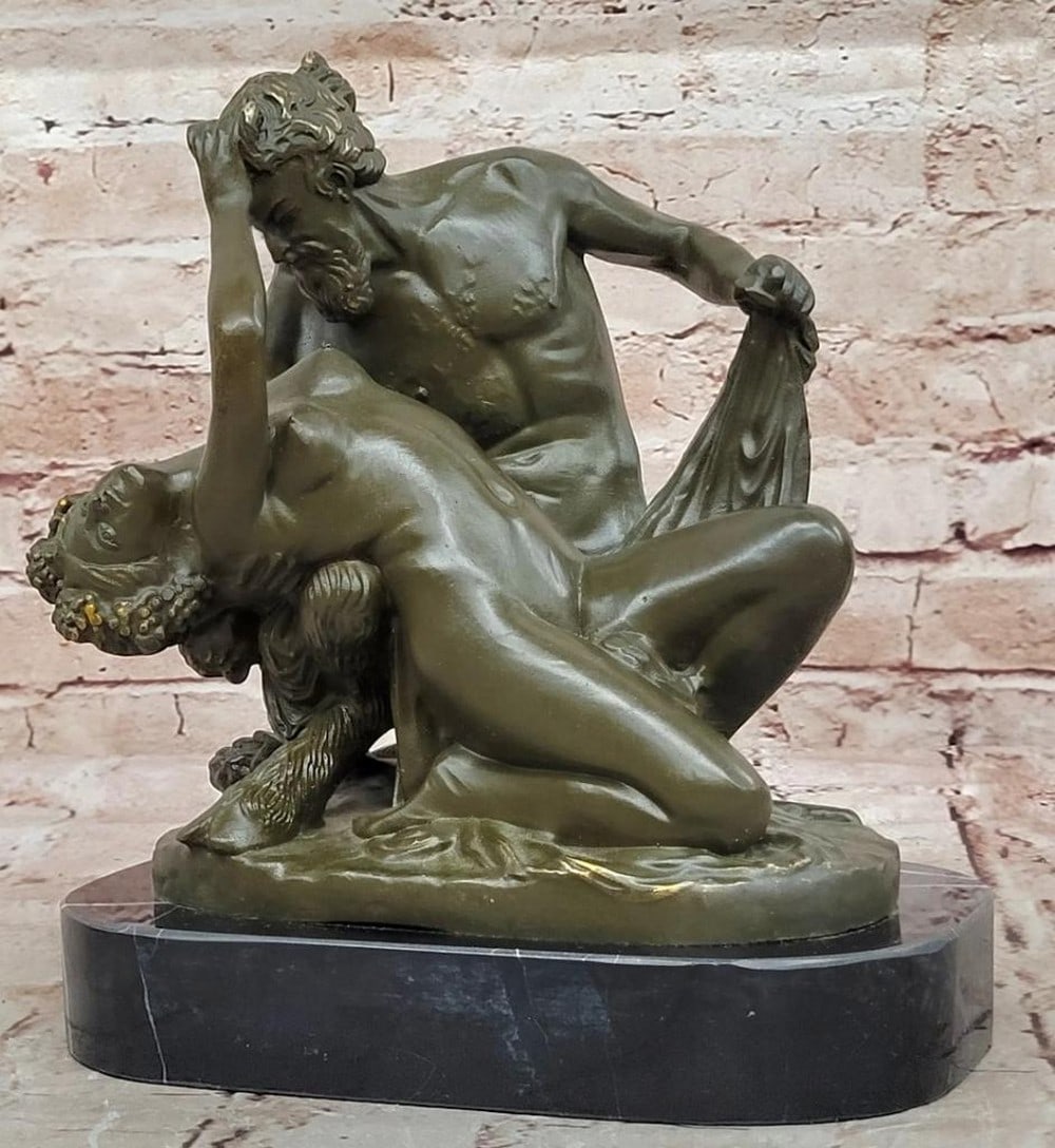 Bronze Sculpture of Satyr and Bacchante by J. Mavchi - 9.5" x 8": Bronze Sculpture of Satyr and Bacchante by J. Mavchi - 9.5" x 8" This signed and numbered limited edition bronze sculpture by J. Mavchi captures the mythical allure and spirited revelry of a