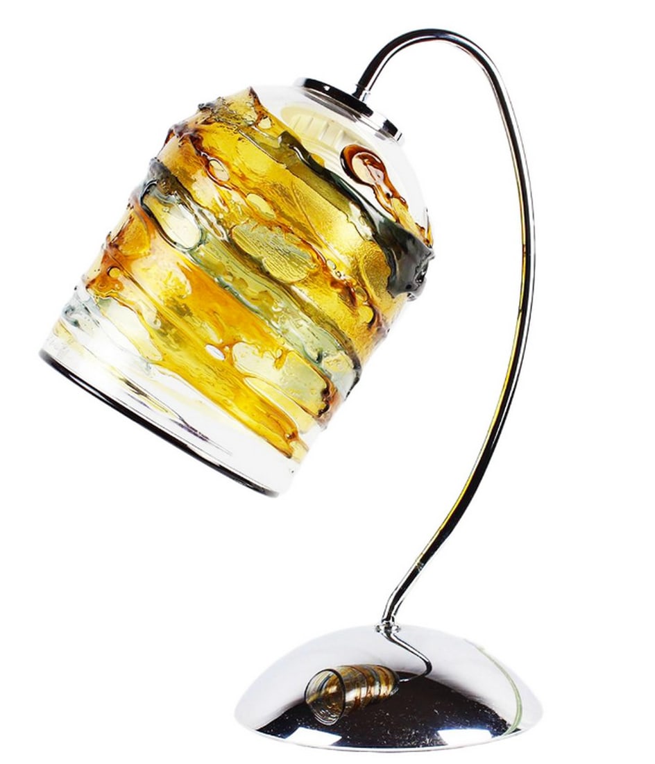 Dios Amber Blown Glass Table Lamp: Dios Amber Blown Glass Table Lamp This table lamp is handcrafted using the sbruffi technique and blown by our master glass artisan. It features amber and crystal glass colors, and the artwork is signe