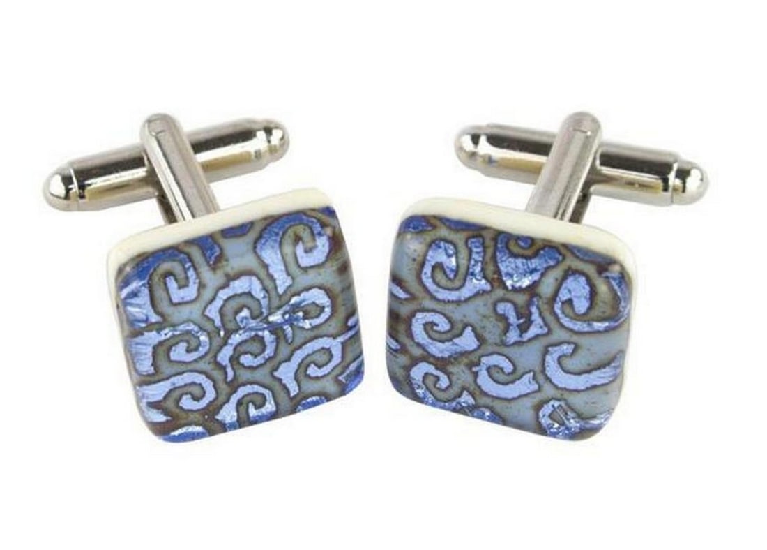 Silver Chrome & Blue Murano Glass Men's Cuff Links (1 of 3)