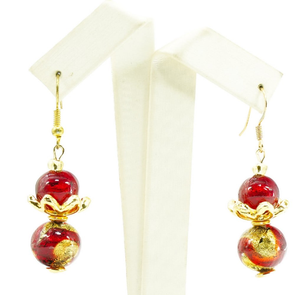 Murano Glass Scarlet Double Drop Cecilia Earrings: Murano Glass Scarlet Double Drop Cecilia Earrings Introducing our Murano Glass Scarlet Double Drop Cecilia Earrings, where artistry meets elegance in a symphony of color and design. These glass earri