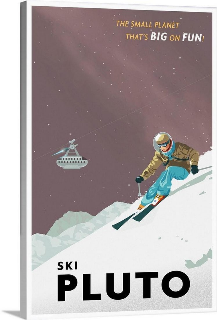 Retro Space Travel Canvas Print by Steve Thomas: Retro Space Travel Canvas Print by Steve Thomas Canvas print featuring “Ski Pluto” by Steve Thomas, an artist inspired by the Golden Age of Illustration. This retro minimalist space travel pos