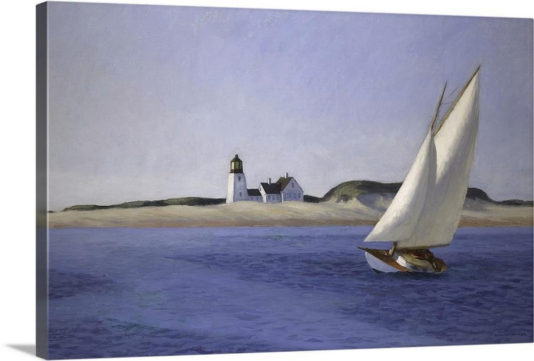 The Long Leg, 1930 Canvas Reproduction: The Long Leg, 1930 Canvas Reproduction Bring a sense of calm and coastal elegance to your space with The Long Leg by Edward Hopper, a serene depiction of a sailboat gliding along the New England shor