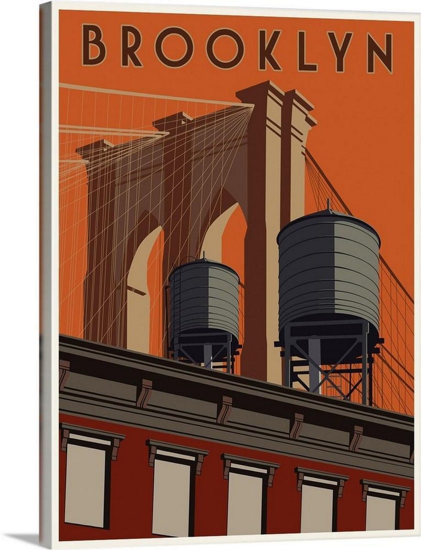 Brooklyn Travel Poster – Retro Minimalist Canvas Reproduction: Brooklyn Travel Poster – Retro Minimalist Canvas Reproduction Bring the timeless charm of New York into your home with the Brooklyn Travel Poster, a retro minimalist design by Steve Thomas recreated
