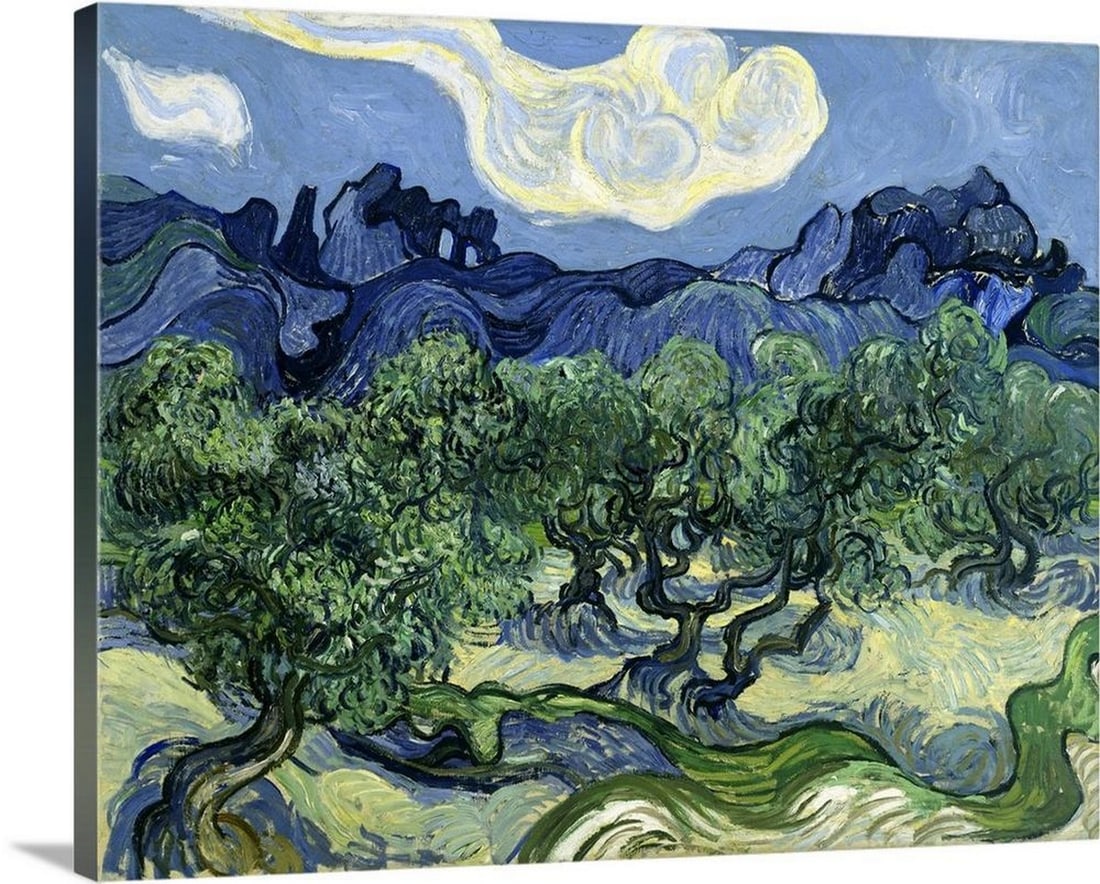 Olive Trees with the Alpilles in the Background Canvas Reproduction: Olive Trees with the Alpilles in the Background Canvas Reproduction Bring the vibrant energy of Provence into your home with Vincent van Gogh’s Olive Trees with the Alpilles in the Background, 1889.