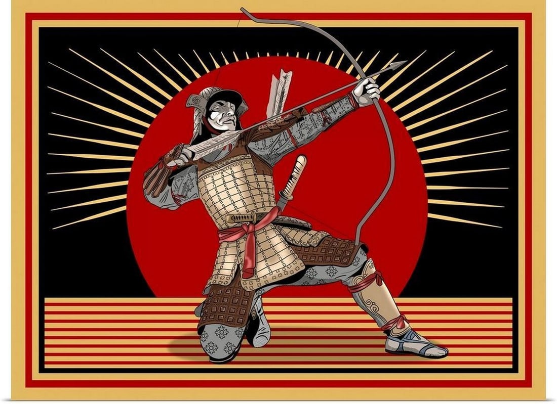 The Samurai Vintage Poster Print: The Samurai Vintage Poster Print "The Samurai" is a striking poster print by Mark Rogan that combines precision and dramatic composition to depict the iconic figure of a samurai. This poster p
