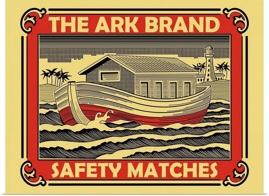 The Ark Brand Vintage Poster Print: The Ark Brand Vintage Poster Print "The Ark Brand" is a bold poster print by Mark Rogan that combines minimalist composition with striking visual detail. This poster print captures Rogan’s s