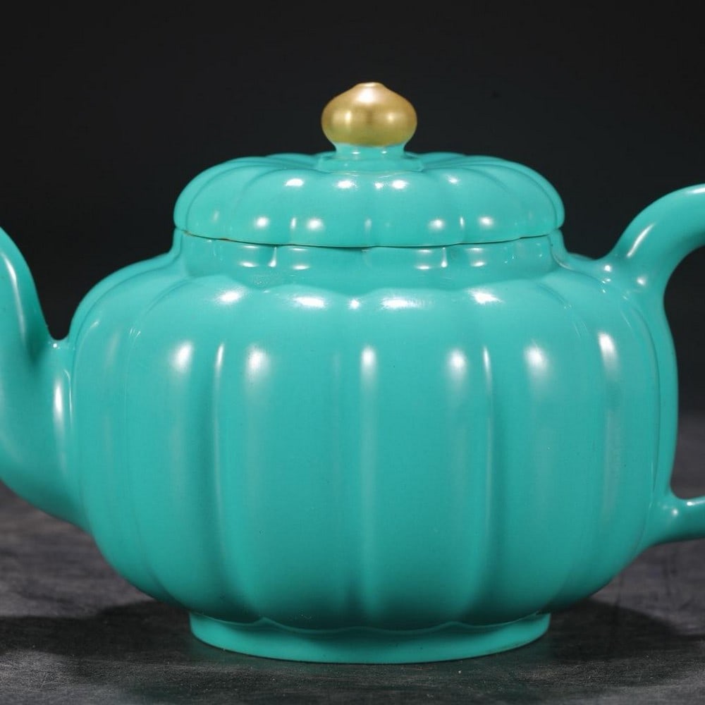 Turquoise Melon-Ridge Teapot - 3