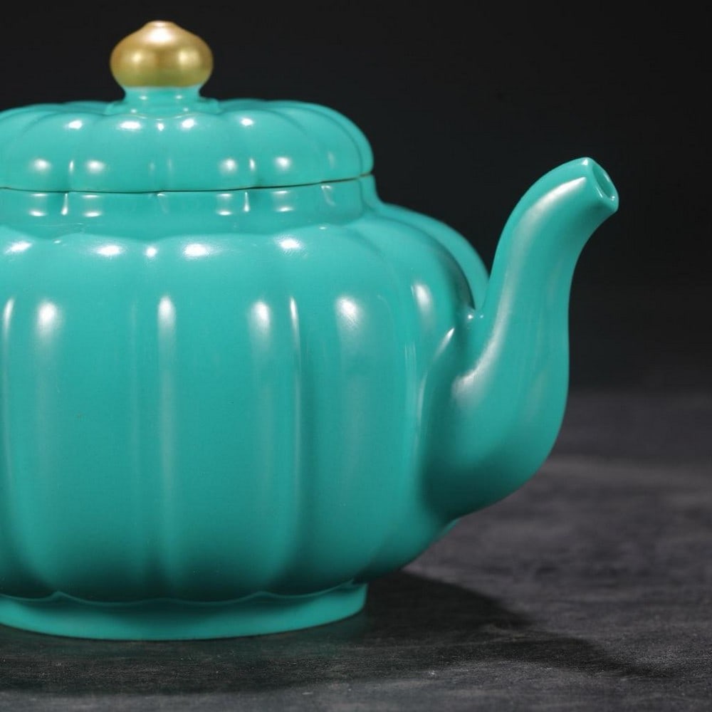 Turquoise Melon-Ridge Teapot - 6