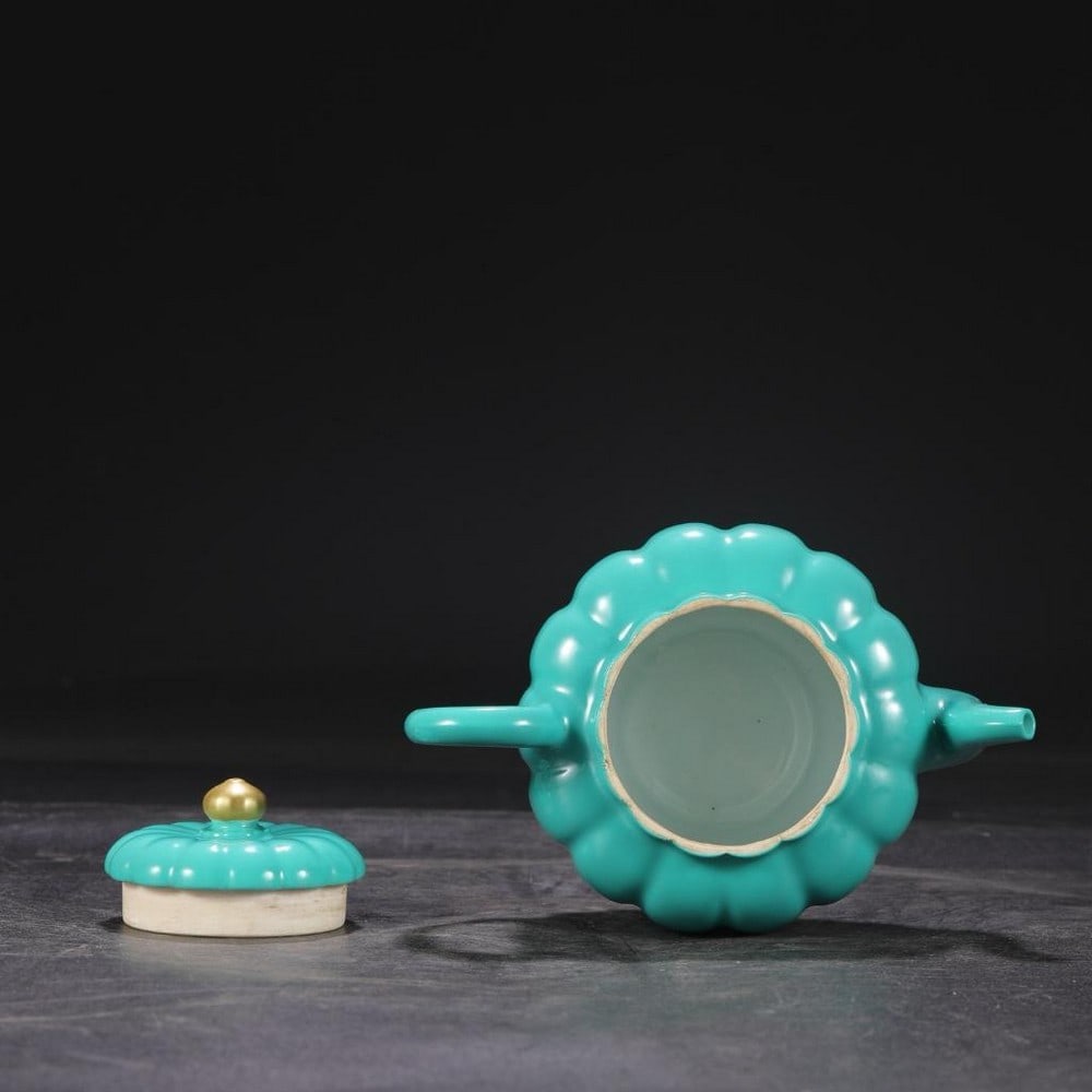 Turquoise Melon-Ridge Teapot - 7