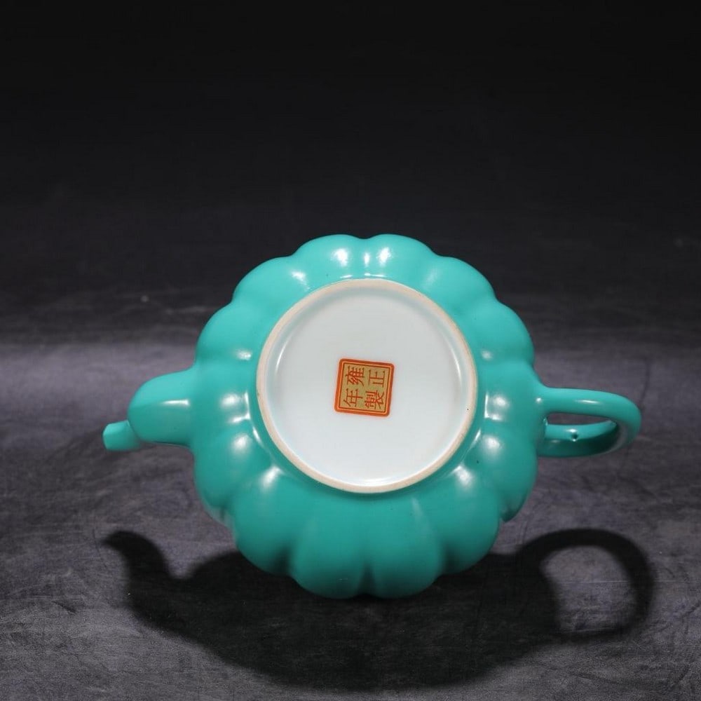 Turquoise Melon-Ridge Teapot - 8