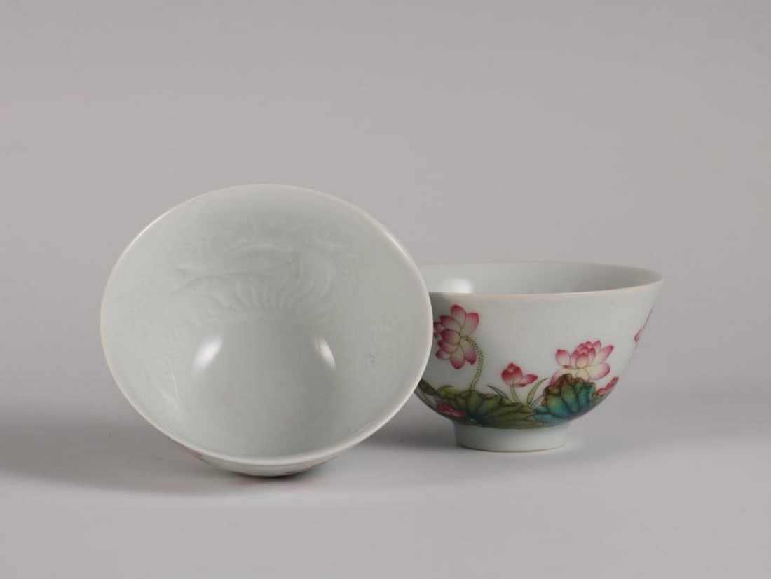 Qing Yongzheng Inspired Lotus Famille Rose Cup Pair (1 of 9)