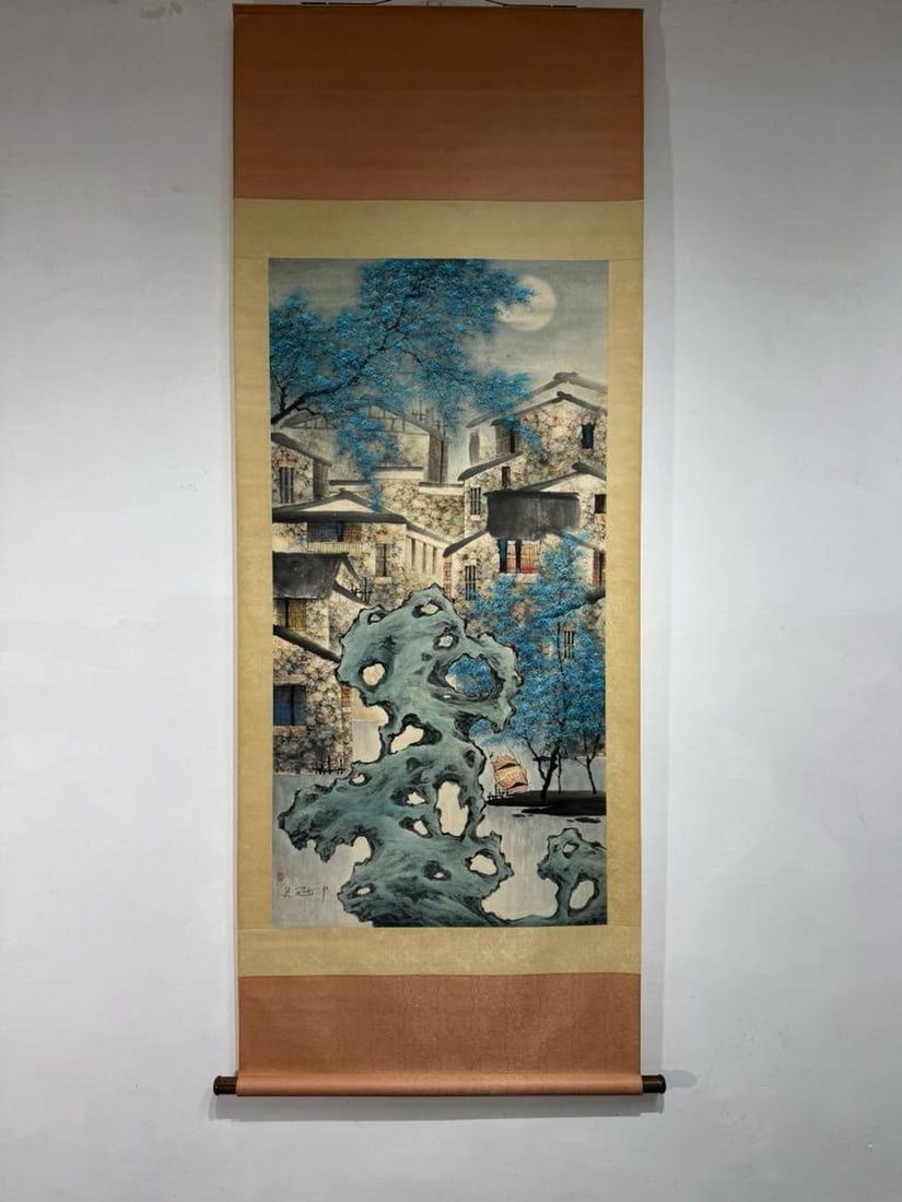 Wu Guanzhong Inspired Hand-Painted Landscape Scroll: Wu Guanzhong Hand-Painted Landscape Scroll An inspired hand-painted landscape scroll in the style of Wu Guanzhong (1919–2010), one of the most influential modern Chinese painters. Renowned for fusi