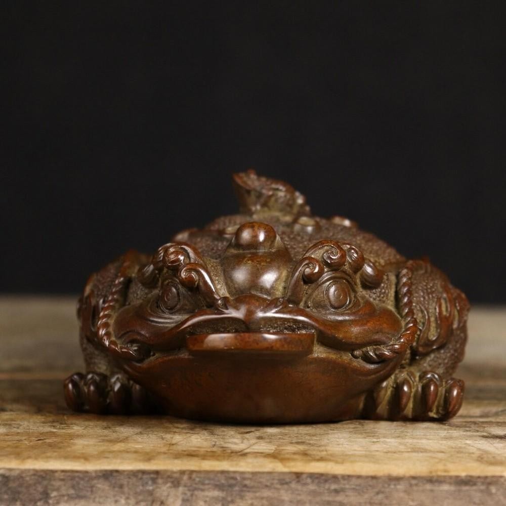 Rare Pure Copper Golden Toad Ashtray Incense Burner (1 of 6)