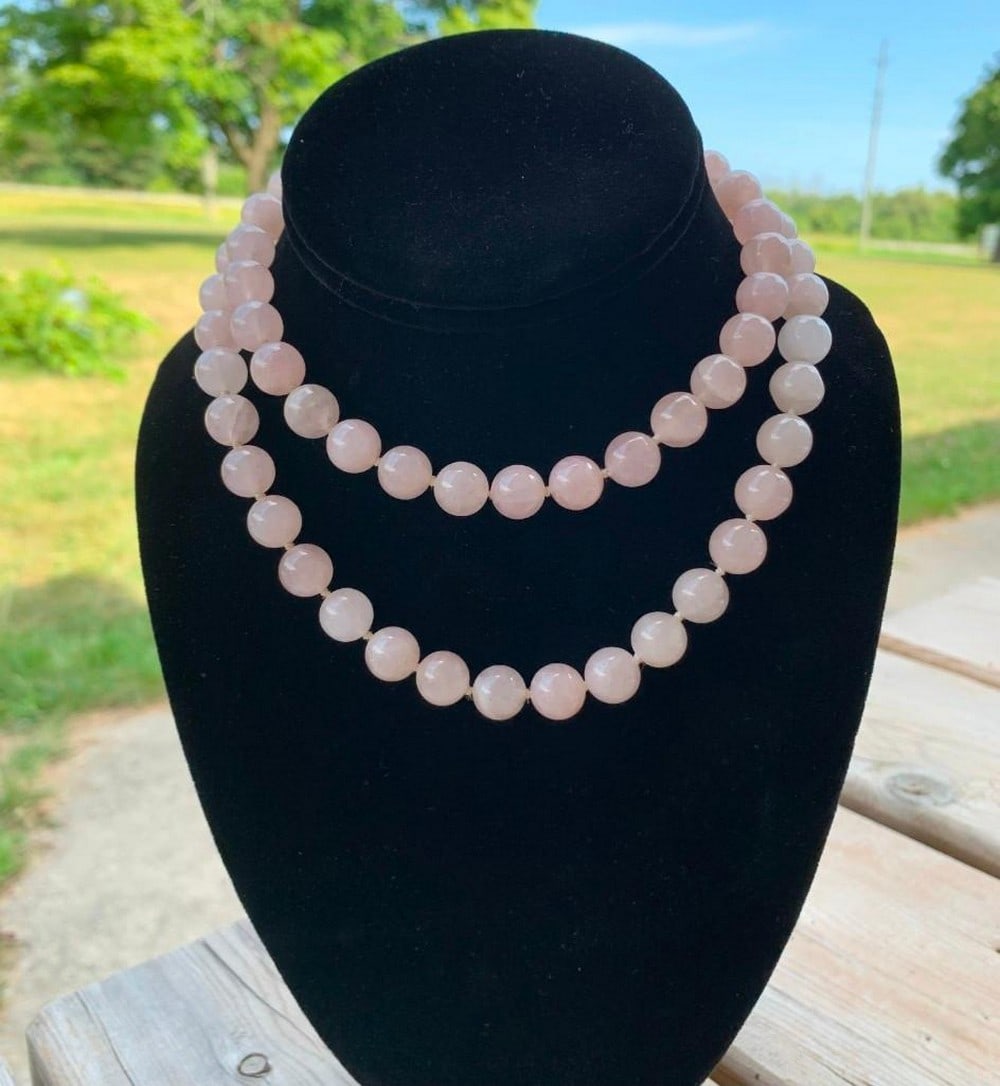 Rose Quartz Beaded Necklace: Rose Quartz Beaded Necklace Embrace gentle beauty with this rose quartz beaded necklace, featuring smooth, polished stones in a soft, romantic pink hue. Known as the stone of love and healing, each b