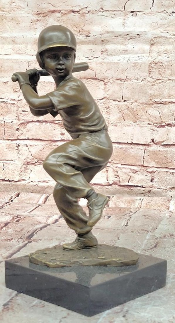 Mario Nick Original Mario Nick “Baseball Hitter?? Bronze Sculpture on Marble Base – 11" x 4.5": Mario Nick Original Mario Nick “Baseball Hitter” Bronze Sculpture on Marble Base – 11" x 4.5" This bronze sculpture depicts a young boy swinging a baseball bat, rendered with attent
