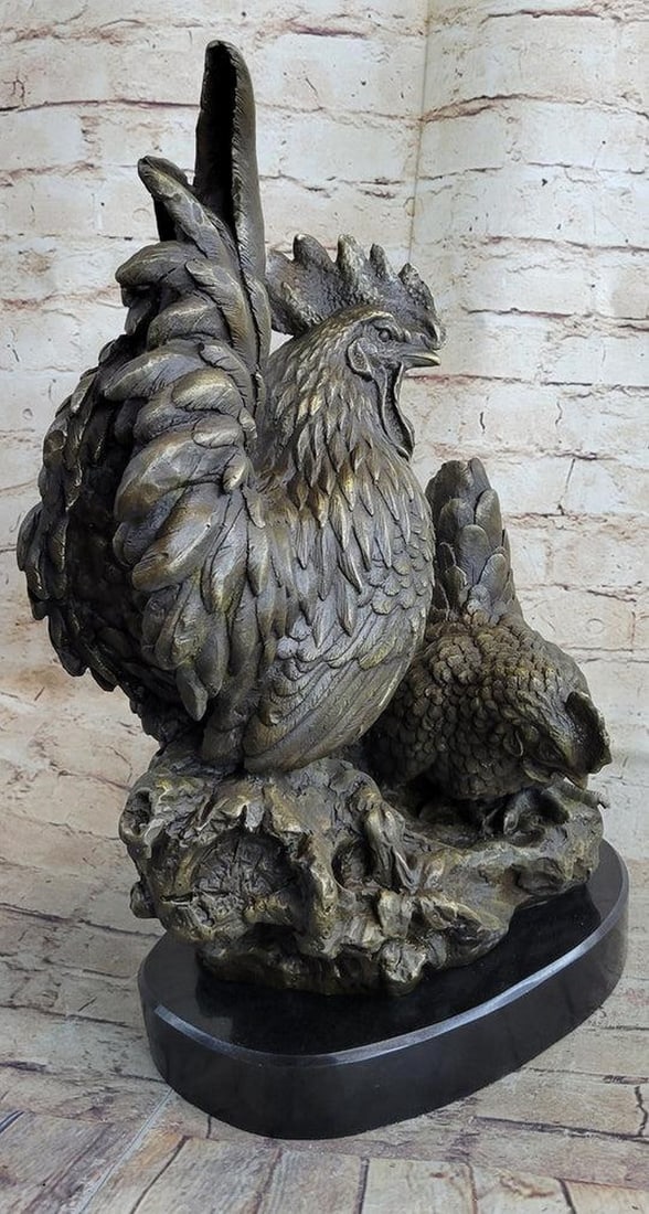 Two Roosters Bronze Statue - 3