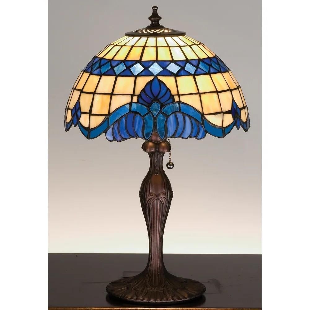 Tiffany-Style Accent Table Lamp: Tiffany-Style Accent Table Lamp Illuminate your space with timeless elegance using this Tiffany-style accent table lamp. Featuring a classic stained glass shade, it casts a warm, inviting glow perfec