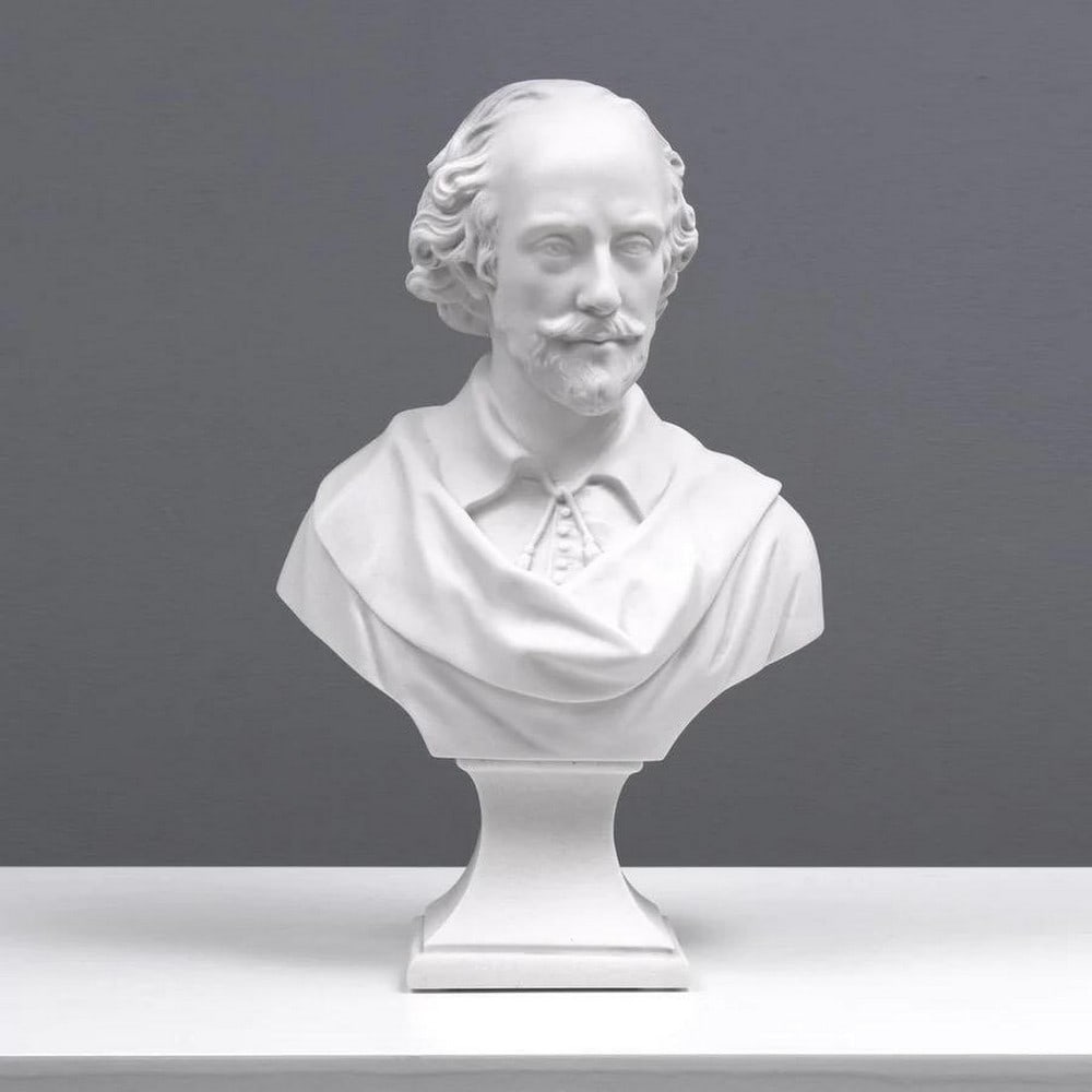 William Shakespeare Bust Replica by R. Monti, 1861 - (7.5lbs): William Shakespeare Bust Replica by R. Monti, 1861 - (7.5lbs) Delve into the timeless world of literature with our William Shakespeare Bust Replica meticulously crafted from White Carrara Marble Cast