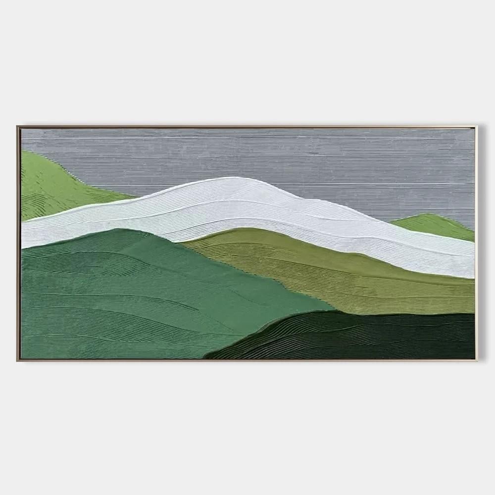 Plaster Texture Art Painting: Plaster Texture Art Painting This plaster texture art painting features an abstract design with flowing shapes and curves. The color palette includes muted greens, whites, and grays, creating a sens