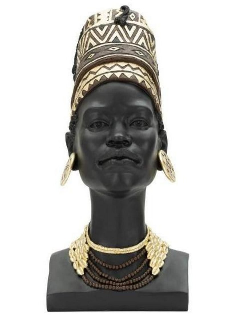 African Female Head Polyresin Statue: African Female Head Polyresin Statue. This African female head polyresin statue beautifully captures the strength and elegance of African heritage. Crafted from durable polyresin, the statue