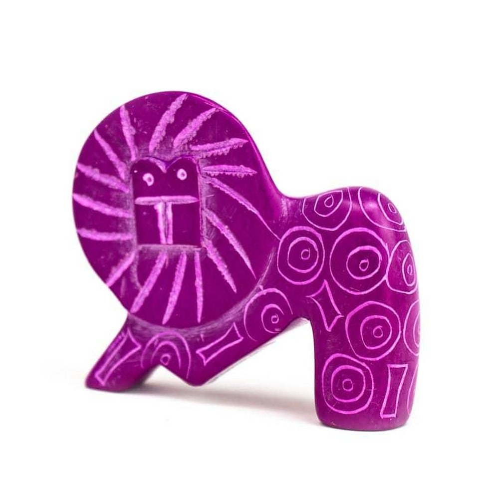 Fuchsia Handcarved Lion Figurine - Set of 3: Fuchsia Handcarved Lion Figurine - Set of 3 Meticulously carved from a single soapstone block sourced in Western Kenya, these delightful lion figurines come alive with vivid hues from hand-dyeing.