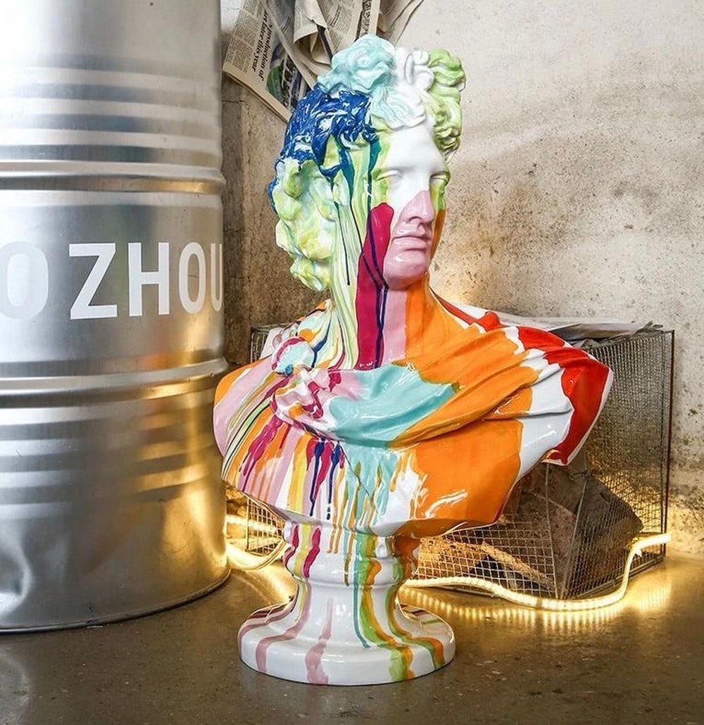 29.5" - Custom Made Apollo Bust Graffiti Painted Sculpture: 29.5" - Custom Made Apollo Bust Graffiti Painted Sculpture Apollo Bust Nordic Painted Sculpture will add artistic style to your home or office. Show off your design skills with this beautiful abs