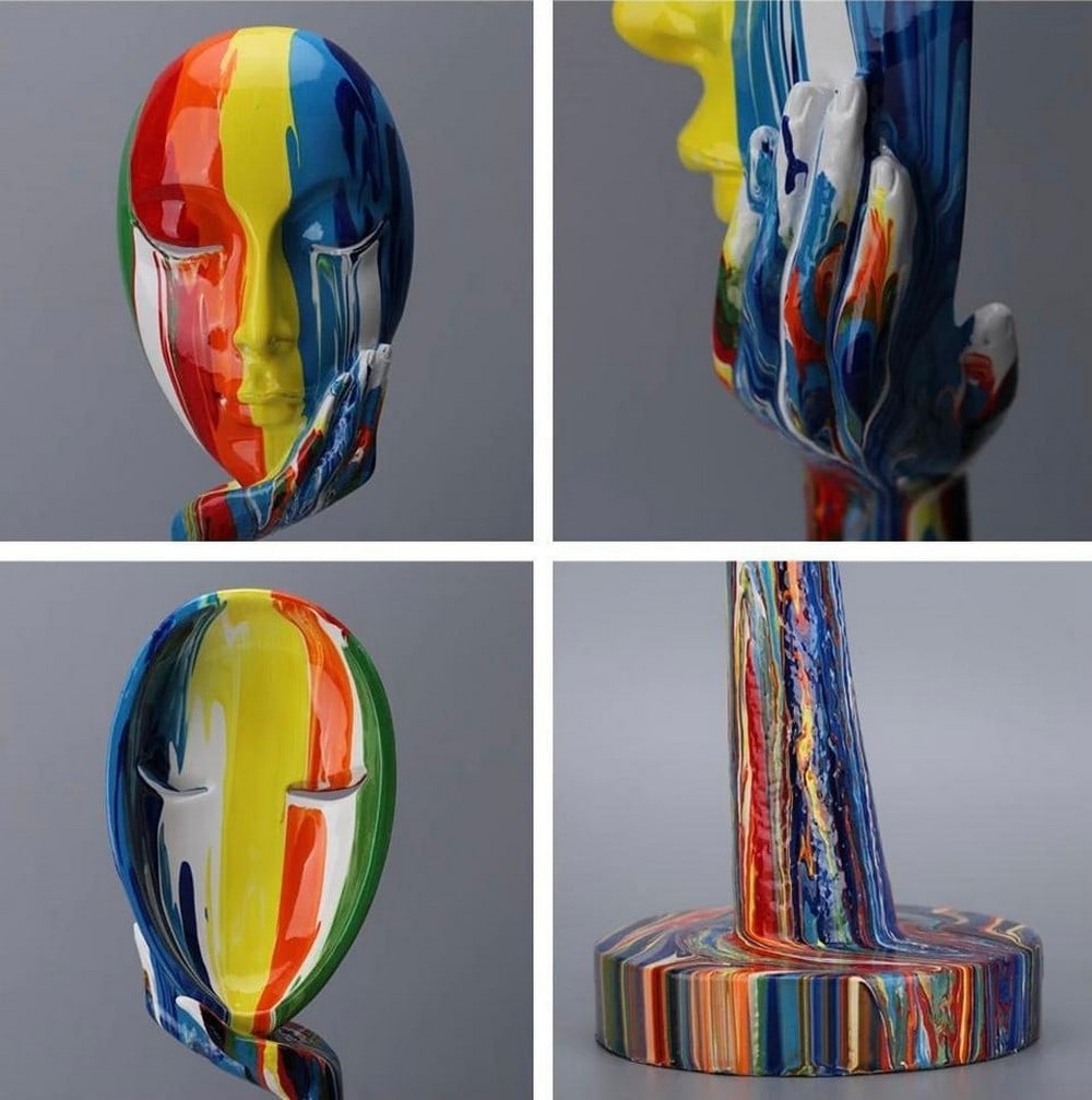 15" - Custom Abstract Painted Face Sculpture - 2