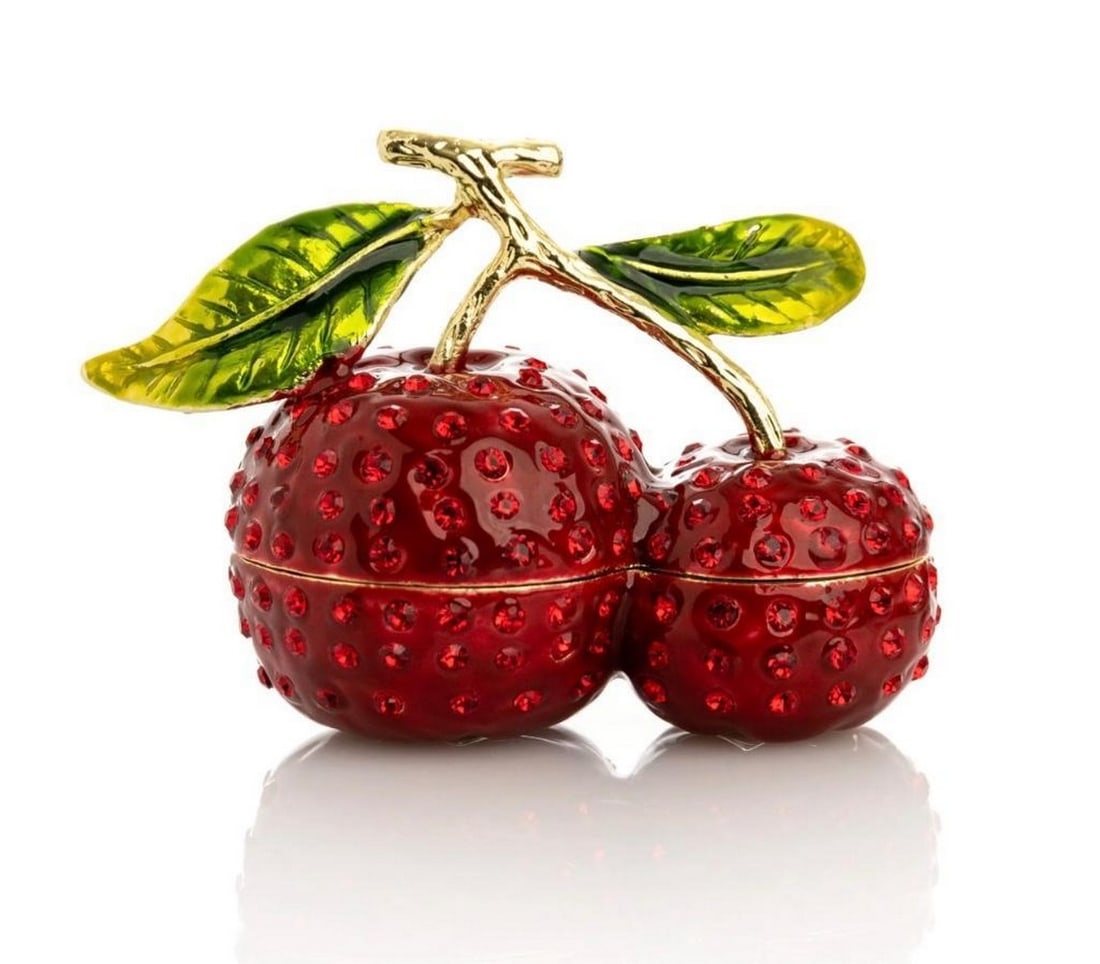 Cherry Blossom Elegance Trinket Box: Cherry Blossom Elegance Trinket Box Crafted with meticulous attention to detail, this trinket box is made from high-quality ceramic and hand-painted to perfection. The lifelike cherries, complete wit