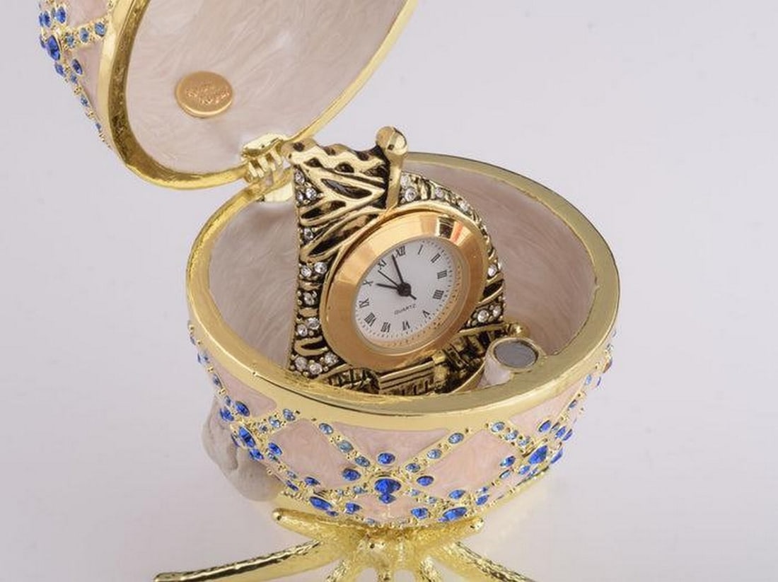 Pink Faberge Inspired Egg with Clock Inside - 3