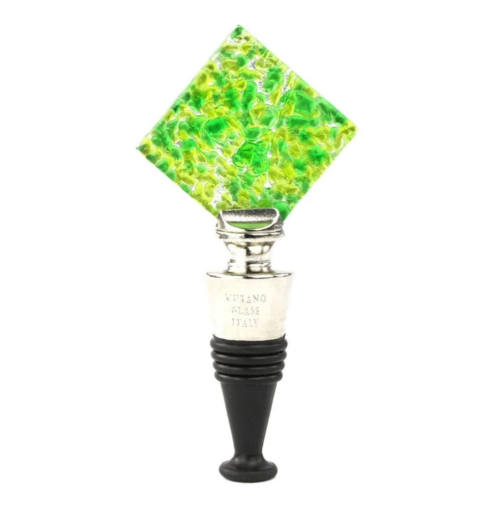 Elegant Green Murano Glass Bottle Stopper: Elegant Green Murano Glass Bottle Stopper This bottle stopper is expertly handmade using the glass fusing technique, crafted from authentic Murano glass. It features the delicate addition of small