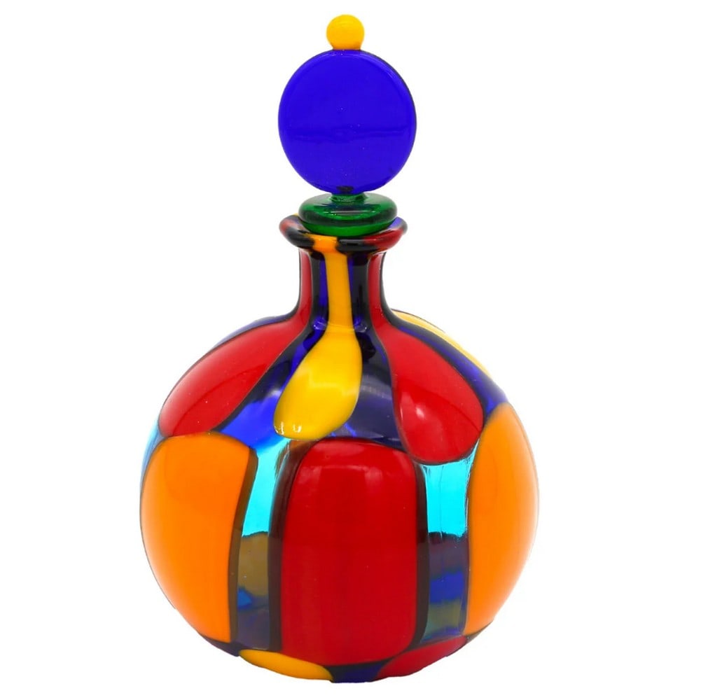 Murano Glass Round Puzzle Scent Bottle: Murano Glass Round Puzzle Scent Bottle Spray your perfume in style with this beautifully handcrafted Murano Millefiori scent bottle, made by skilled Venetian artisans. Crafted from hundreds of colorfu