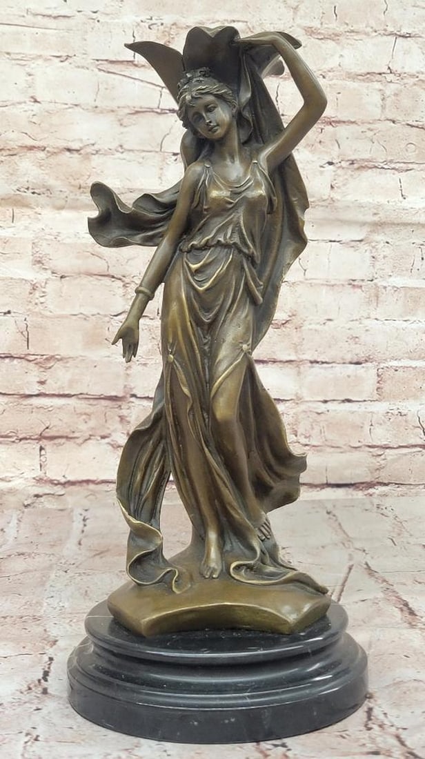 Bronze Art Nouveau Lady Original Statue – 13.5" x 6": Bronze Art Nouveau Lady Original Statue – 13.5" x 6" This Art Deco-inspired bronze sculpture by Cheret captures the sensual grace and elegance of a poised woman in flowing attire. Crafted u