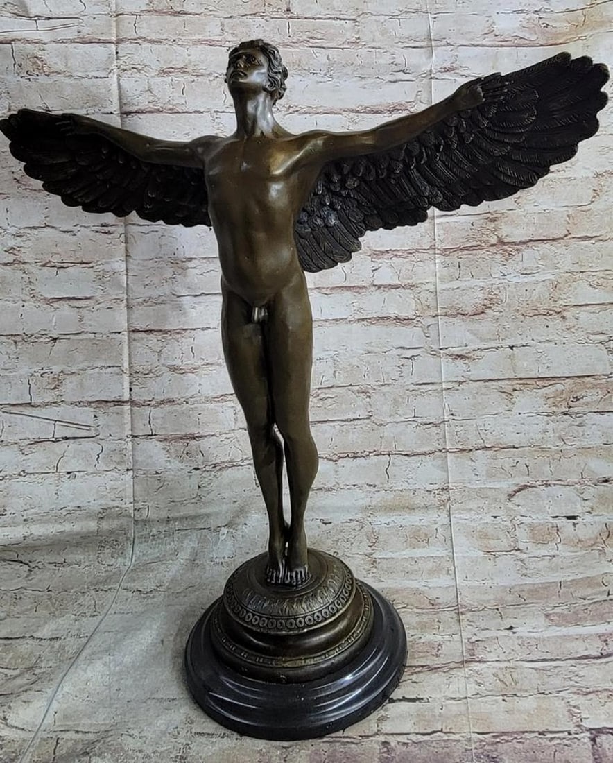 Weinman Inspired Icarus Angel Bronze Sculpture On Marble Base - 25" x 22": Weinman Inspired Icarus Angel Bronze Sculpture - 25" x 22" Adolph Alexander Weinman (American, 1870-1952) created the allegorical bronze figure, "Rising Day". The sculpture stands 25