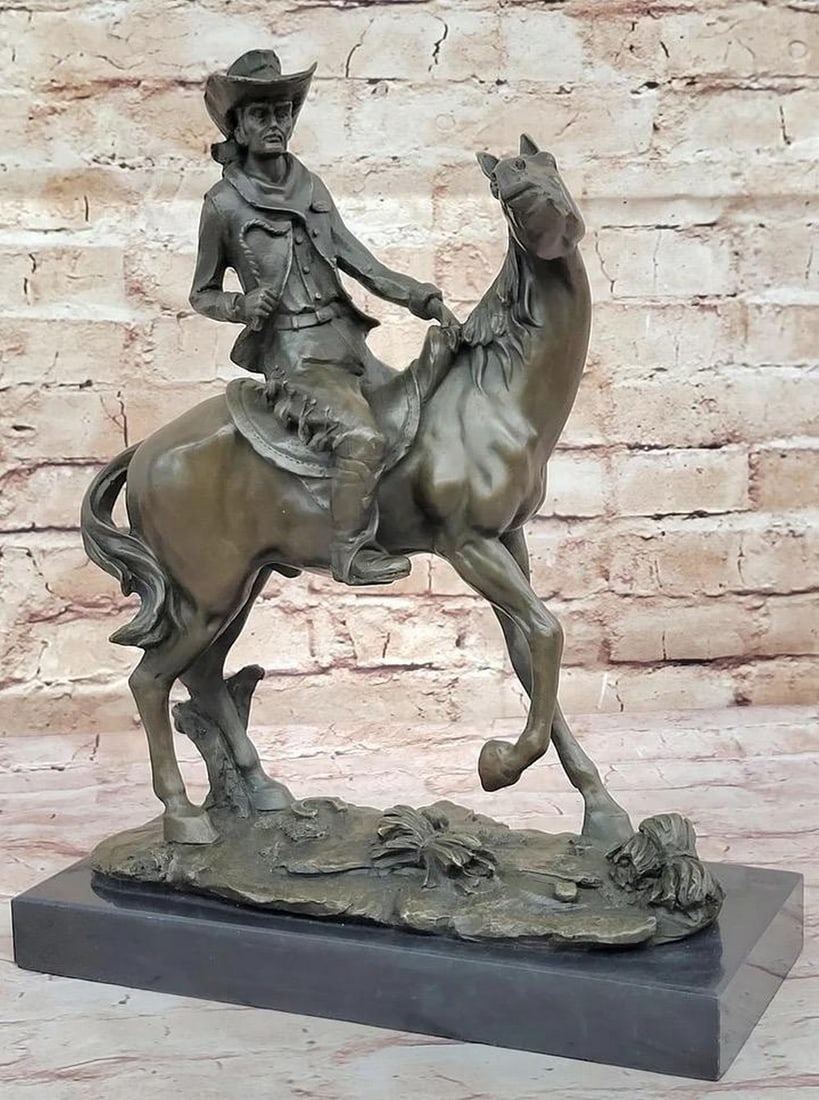 Bronze Western Sculpture Cowboy on Horseback Statue Figure - 14" x 11" (1 of 6)
