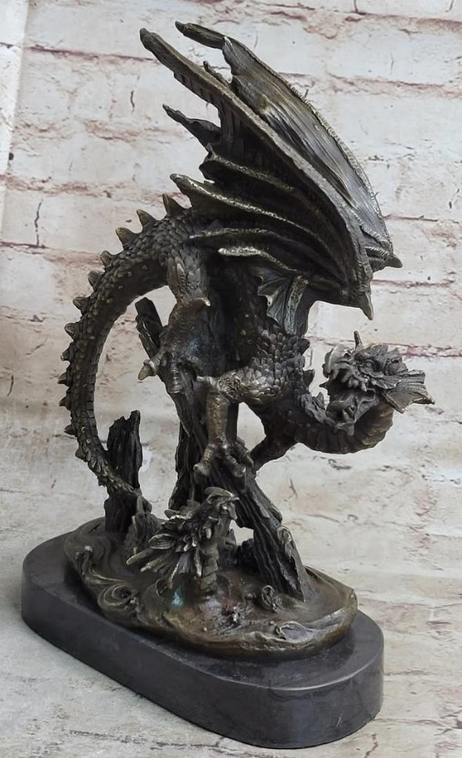 Original Celestial Dragon Guardian Chinese Asian Art Bronze Sculpture - 12" x 8" (1 of 7)