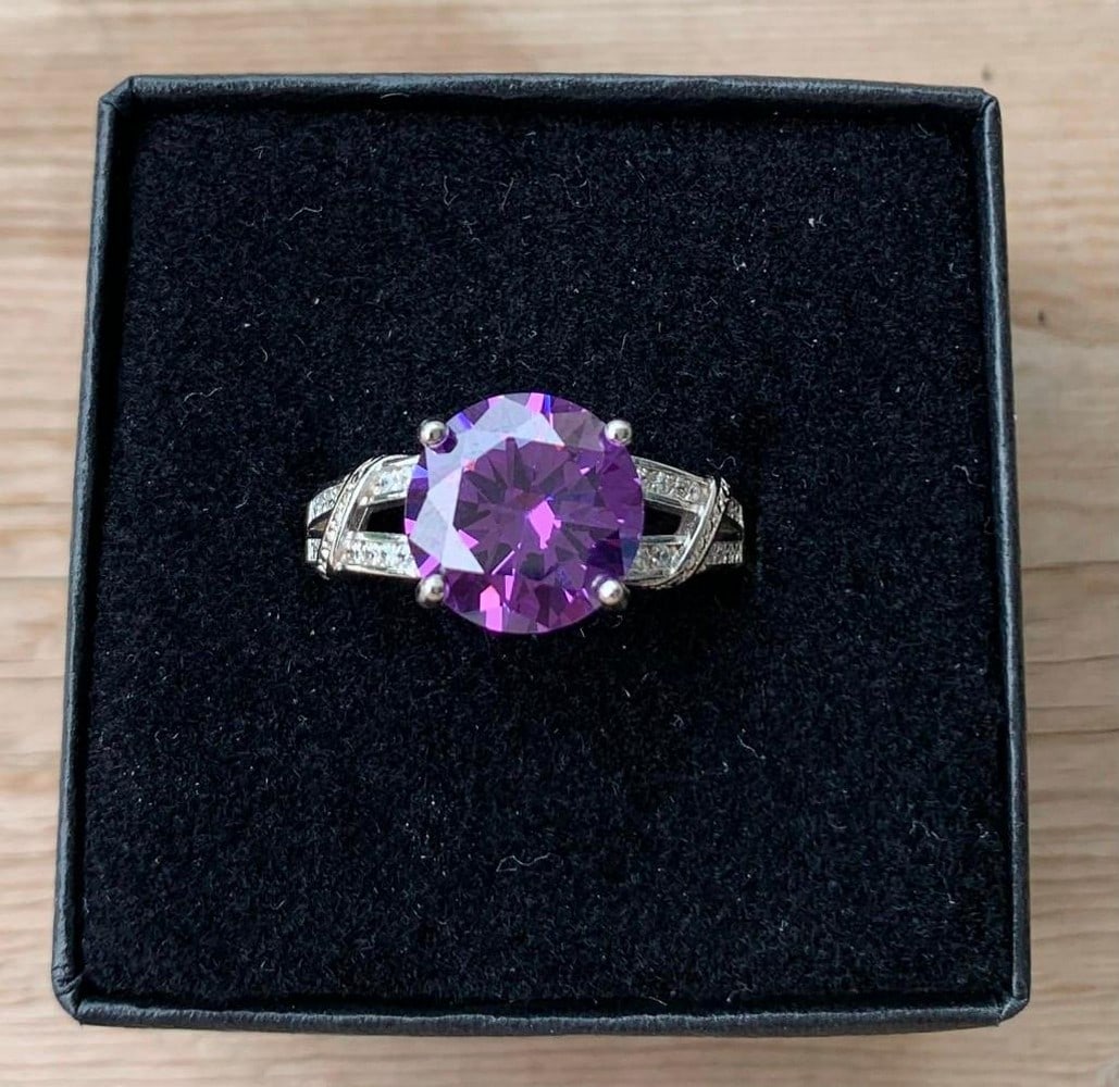 Sterling Silver Ring with Round Amethyst - 2